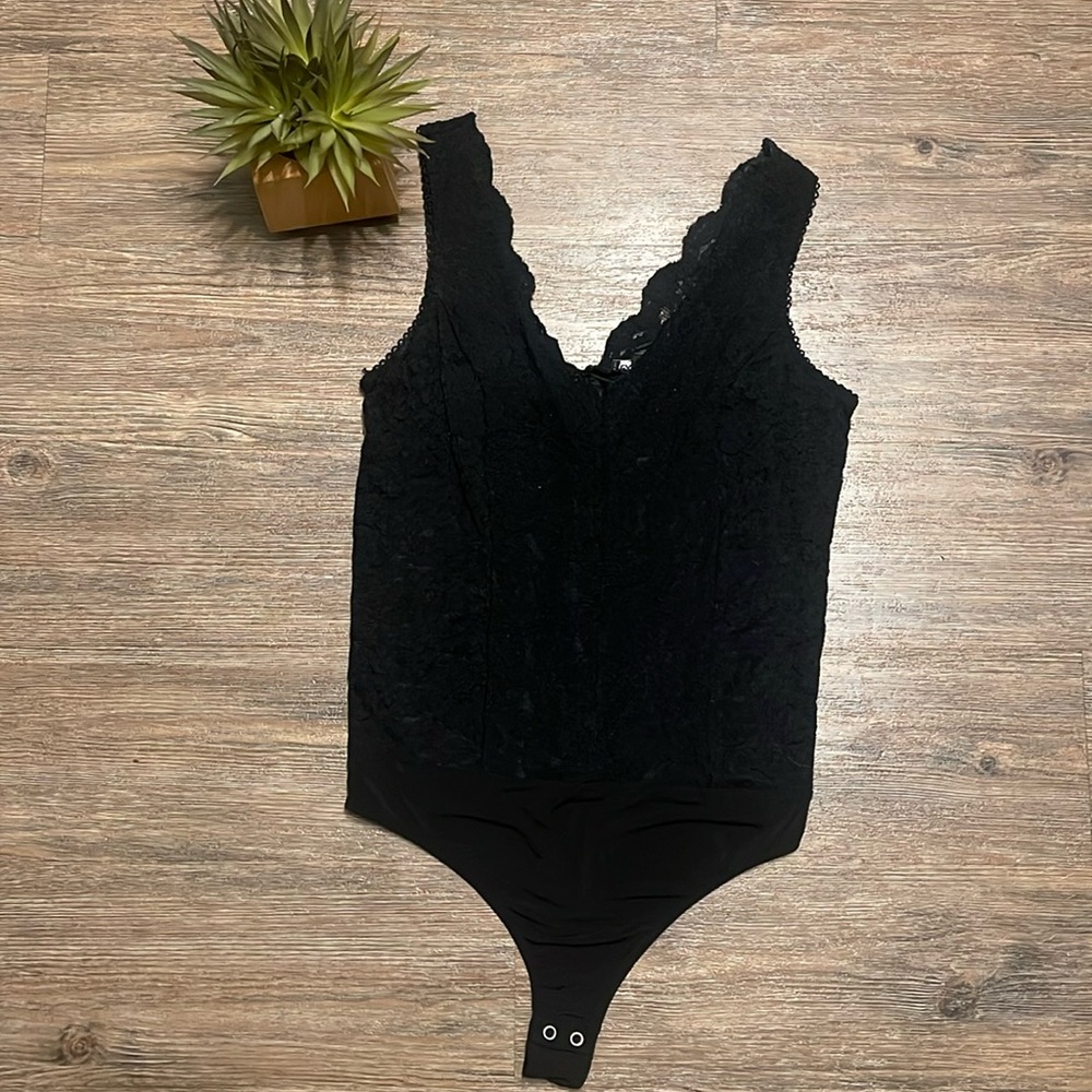 Express black lace thong bodysuit